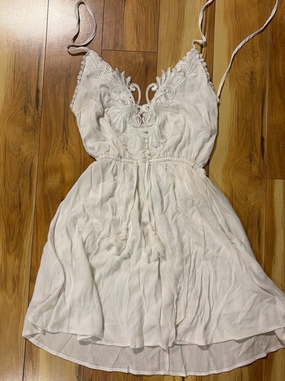 Lulu's Ivory Embroidered V-Neck Mini Dress